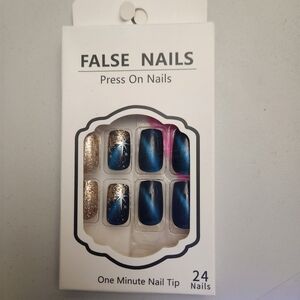 Blue and Gold Press-On Nails
